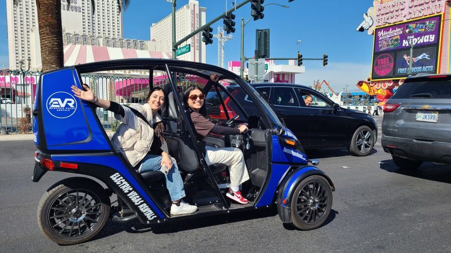 Las Vegas: Self-Drive Strip Tour in an Electric EVR car - The Welcome sign and the STRAT